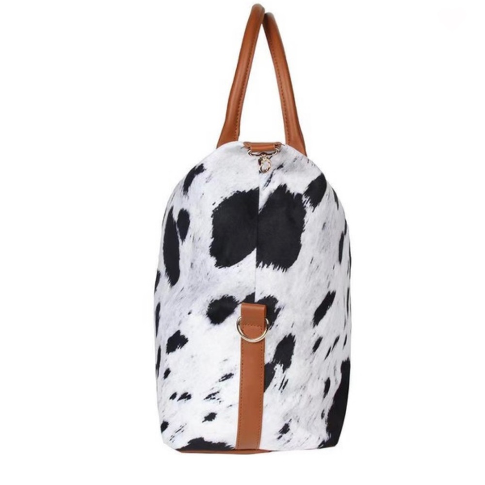 Cow Hide Print Weekender Faux Leather Travel Bag - Picture 3 of 7